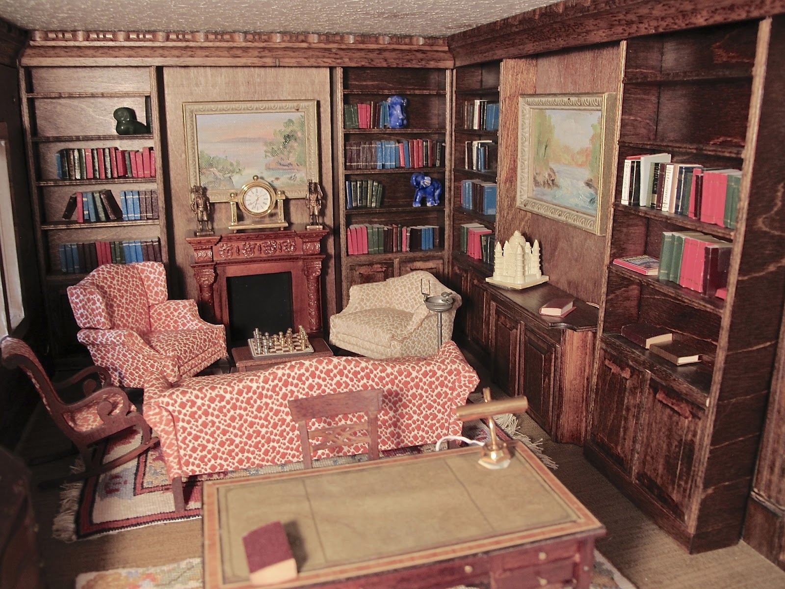 Susan's Mini Homes The Library at Mindolton Manor Vintage dollhouse