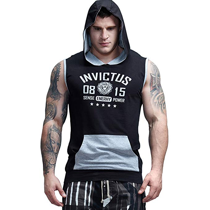 AIMPACT Cotton Sleeveless Hoodie Men Half Zip Fitted Workout ...