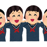 肩を組んでいる学生のイラスト（女子）