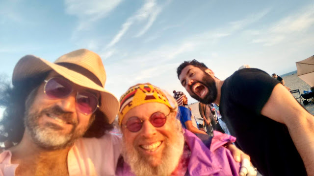 Steve Engel between Omar Cherif and Edahn Small at the Venice Beach Drum Circle — 16 September 2017