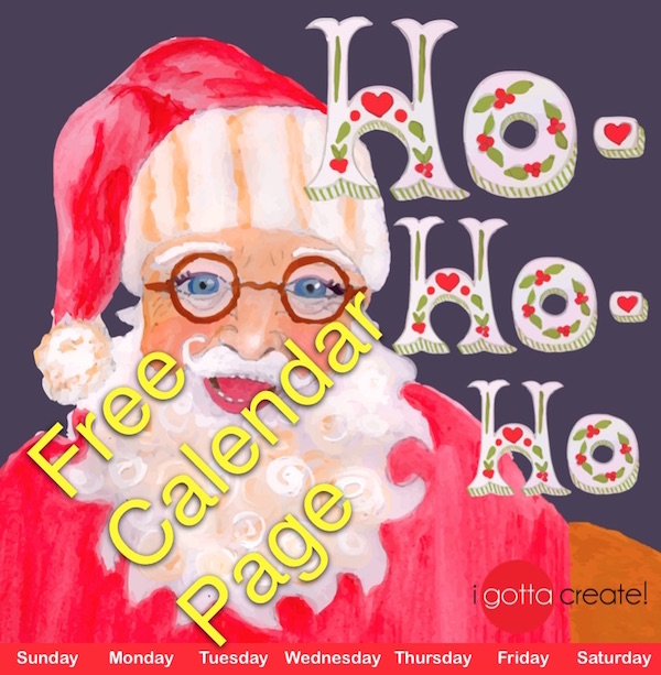 Free printable calendar page for December | Original art by I Gotta Create!