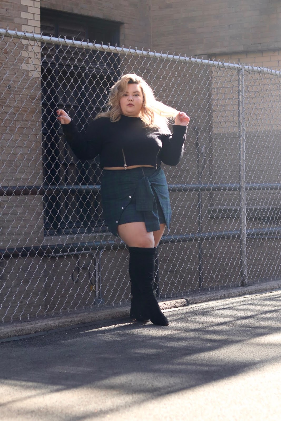 Chicago Plus Size Petite Fashion Blogger and model Natalie Craig reviews Soncy's Not Your Average Plaid Skirt and The Zip It Up Lightweight Sweater. Chicago Plus Size Petite Fashion Blogger and model Natalie Craig reviews Soncy's Not Your Average Plaid Skirt and The Zip It Up Lightweight Sweater.