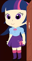 Twilight Sparkle looking out her front door, smiling.