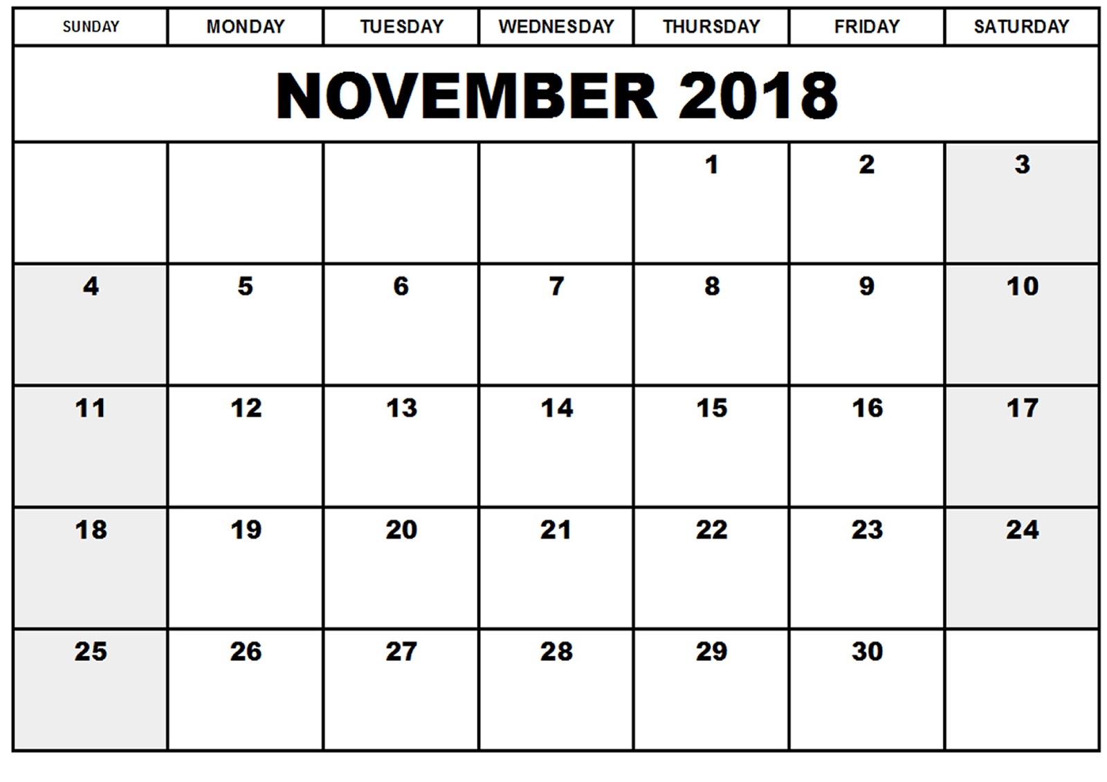 november calendar print