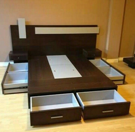 desain inspiratif tempat tidur dengan lemari di bawahnya