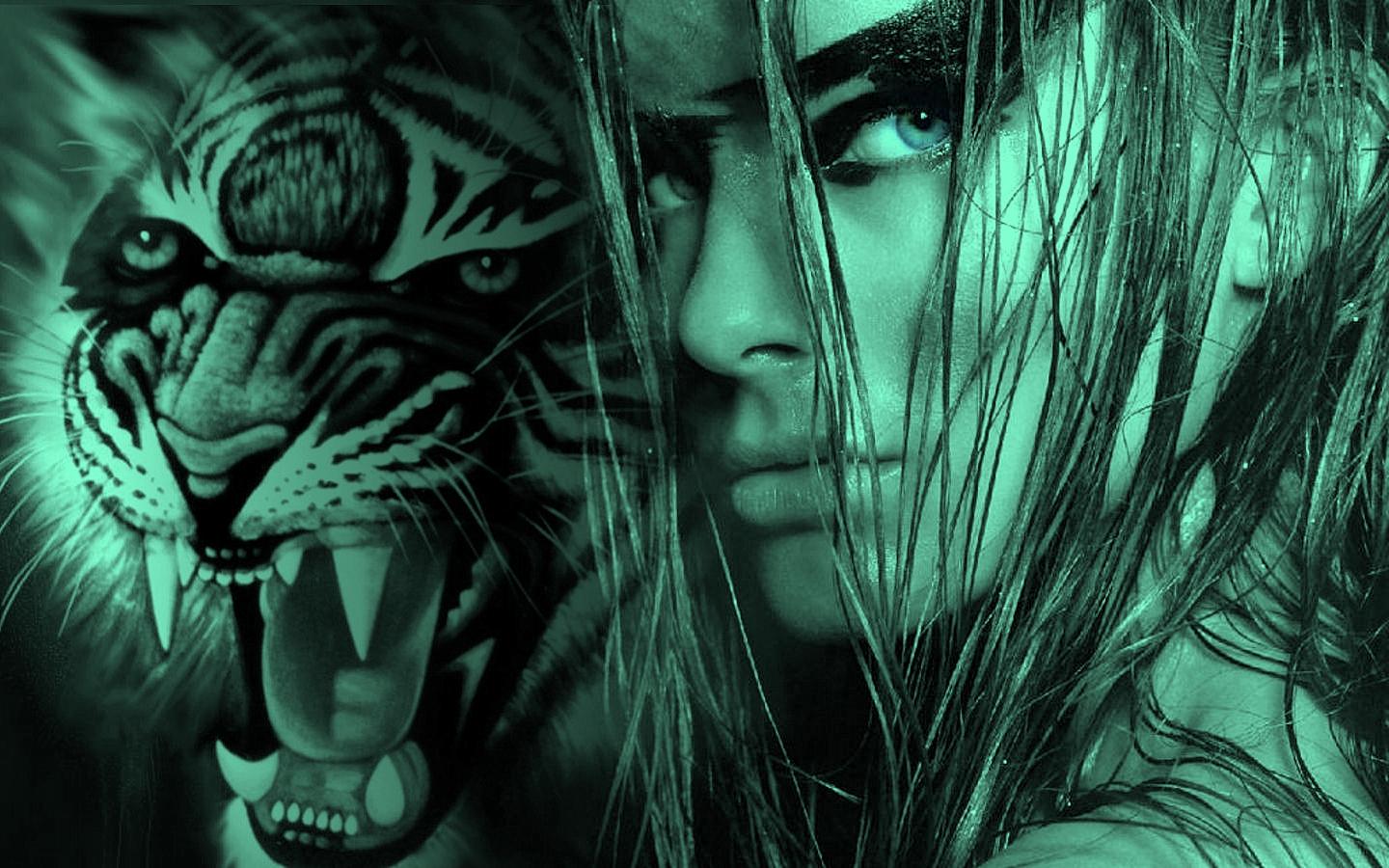 Мужчина коза женщина тигр. Tiger with woman Fantasy.