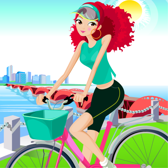 Mujer pelirroja en bicicleta