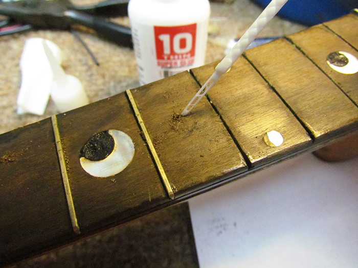 Fingerboard Hole Fills and Finish Polish on the Princess Banjo-Mandolin ...
