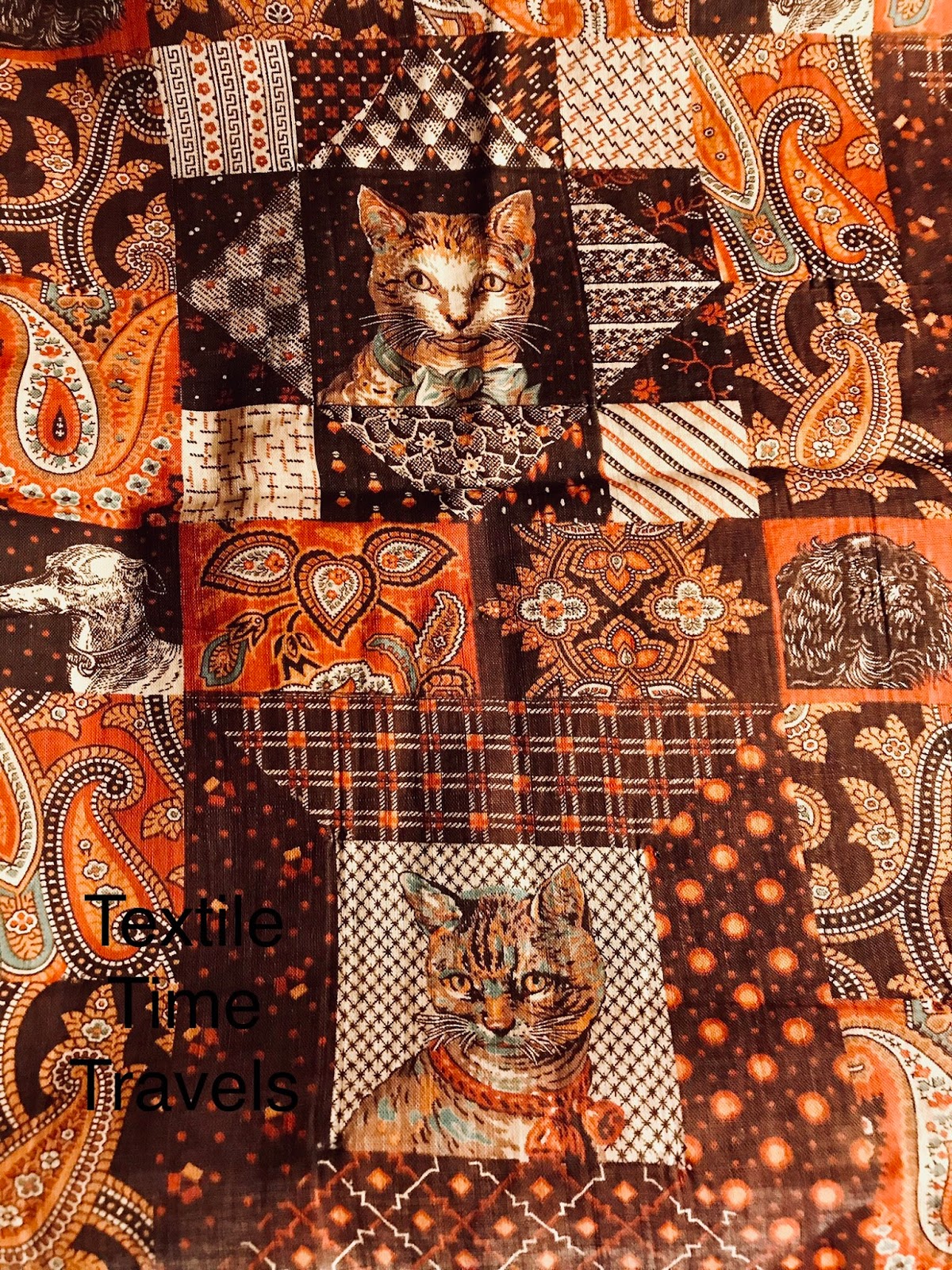 Textile Time Travels Cats and Dogs on Quilts, oh my, Antique Novelty