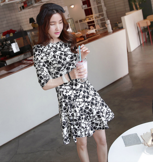 [Miamasvin] Monochrome Floral Dress | KSTYLICK - Latest Korean Fashion ...