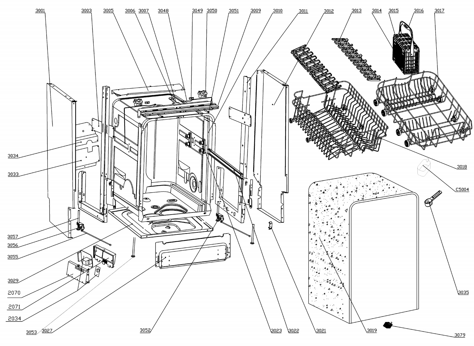 Electro help: Teka DW7 57 - Dishwasher - Exploded view and wiring