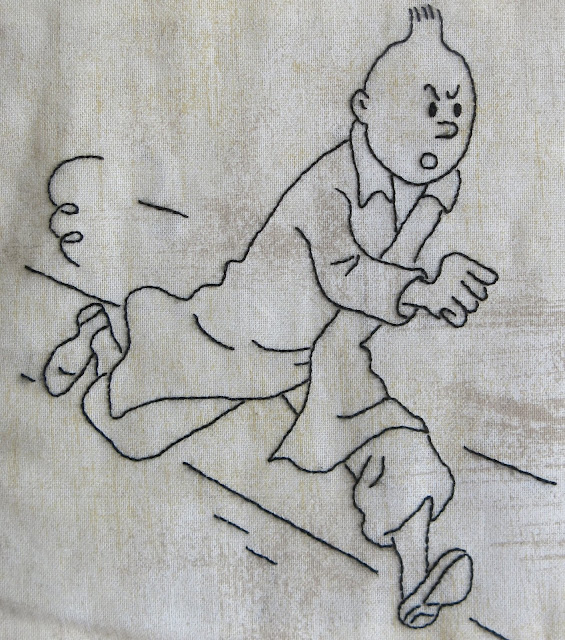 Hand embroidery quilt - Tintin comics - "Un peu plus à l'Ouest"