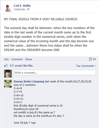 Carl Balita Riddle for June 2013 NLE results