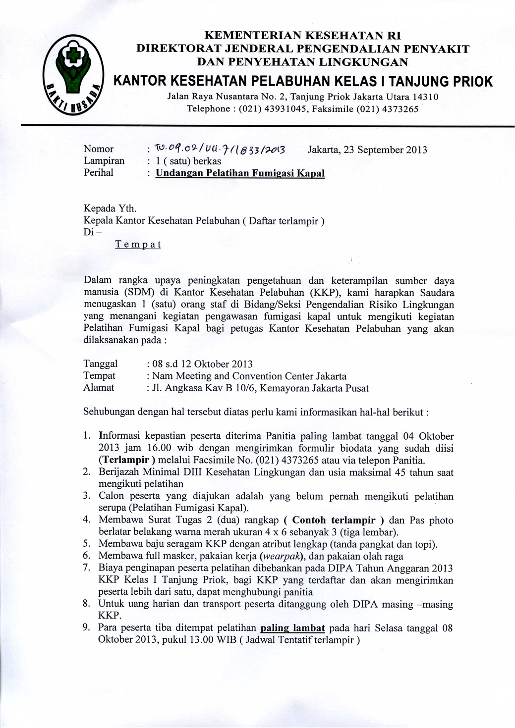 Konfirmasi Undangan Pelatihan Fumigasi Kapal Bagi Petugas KKP tahun ...