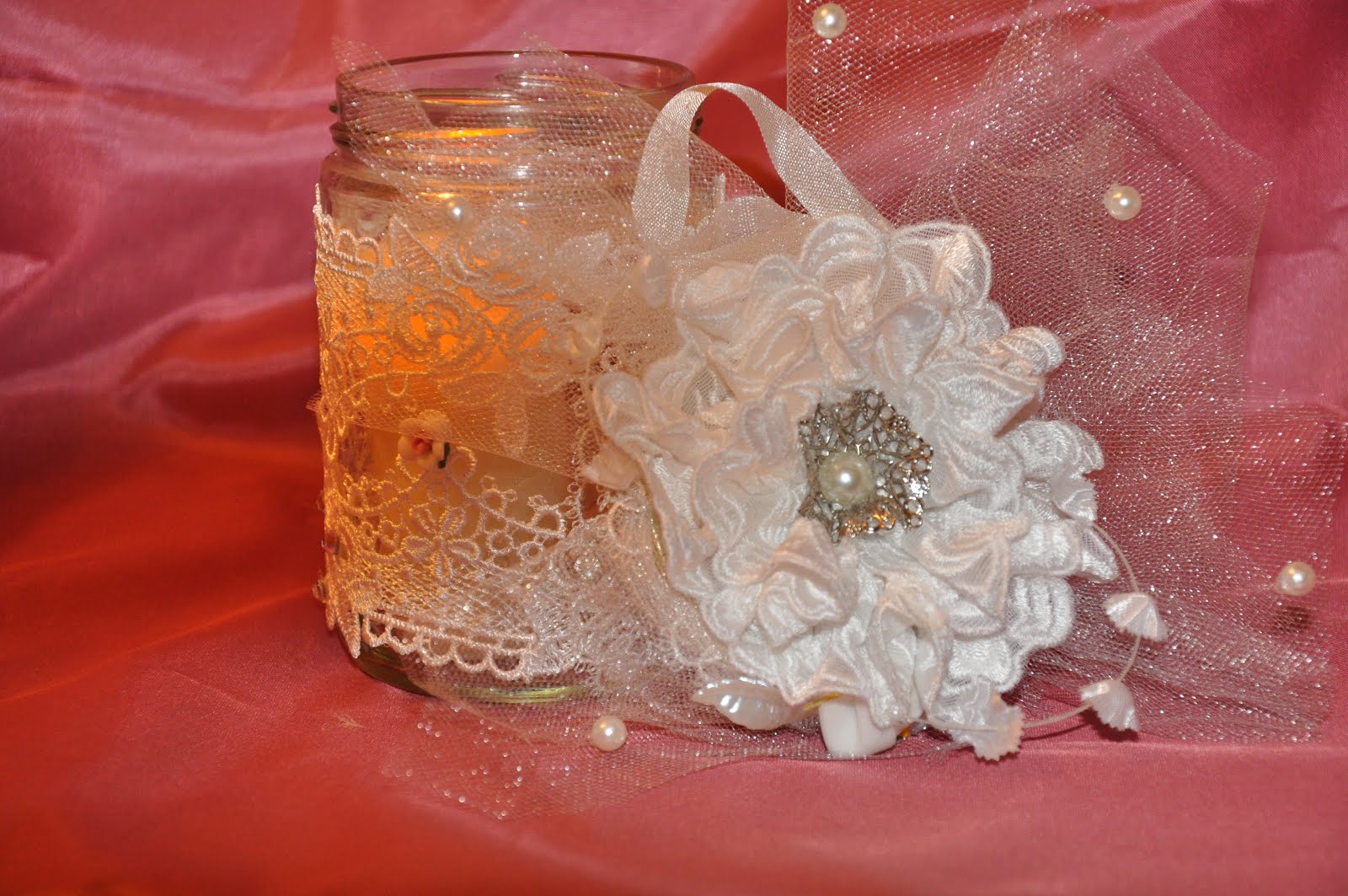 Altered Glass Jar and Handmade Flower