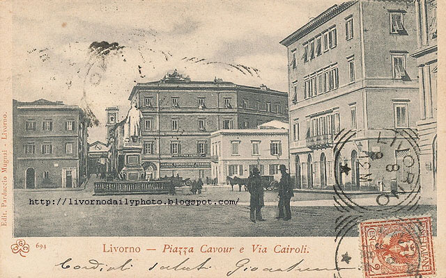 Vintage postcard, Piazza Cavour, Livorno