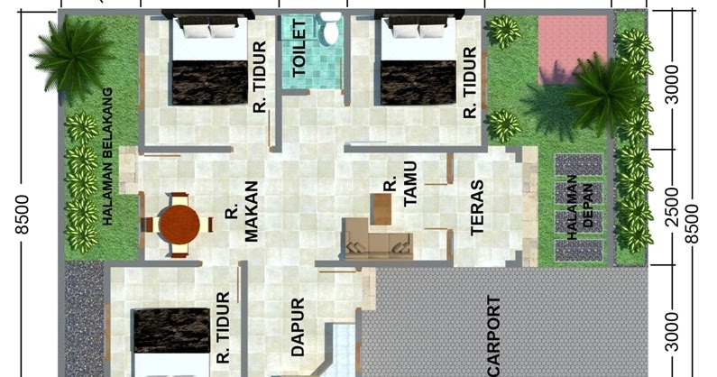 4 Denah Rumah Minimalis Ukuran 6x8m 3 Kamar Rumahminimalispro Com