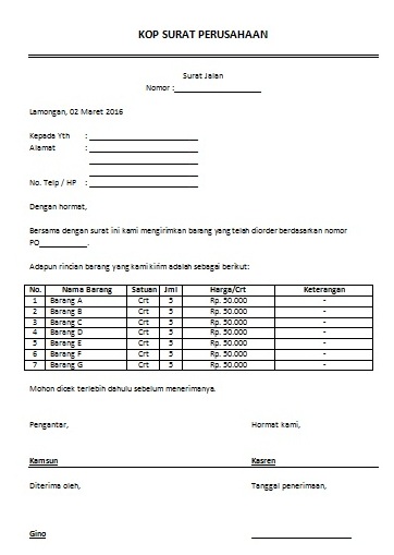 Contoh Surat Jalan Untuk Pengiriman Cara Buat Surat