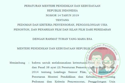 Permendikbud Nomor 14 Tahun 2019 Tentang Pedoman dan Kriteria Penyensoran Permendikbud Nomor 14 Tahun 2019