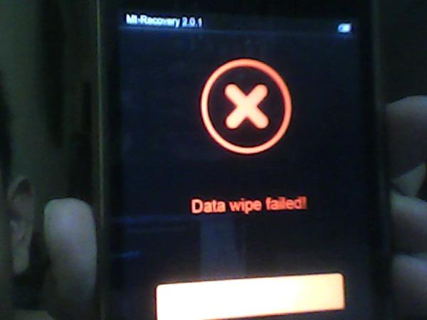 Confirm wipe of all data. Failed to wipe data.