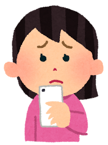 スマートフォンを使う女性のイラスト「困った顔」