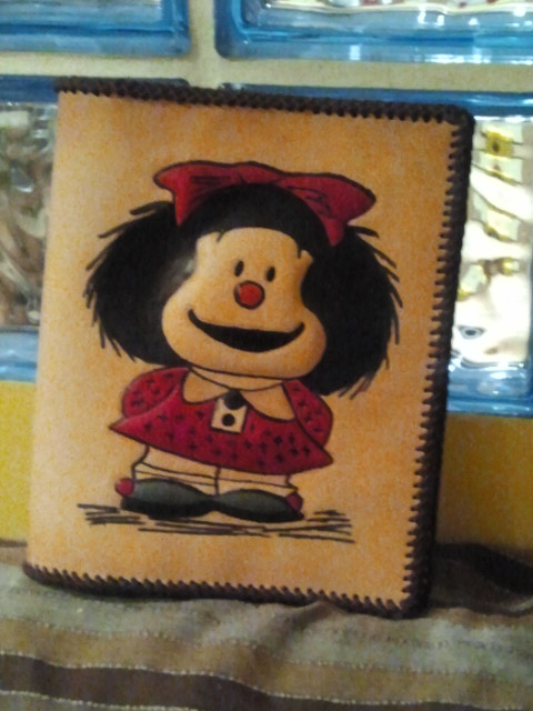 cuero, mafalda, artesanal, funda, libro, ebook, carpeta