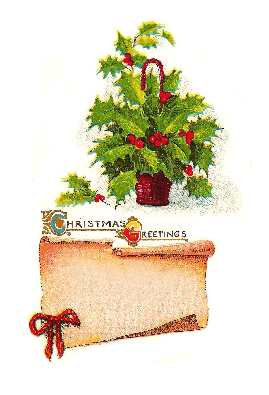 Antique Images: Printable Christmas Label and Card with Holly Plant and ...