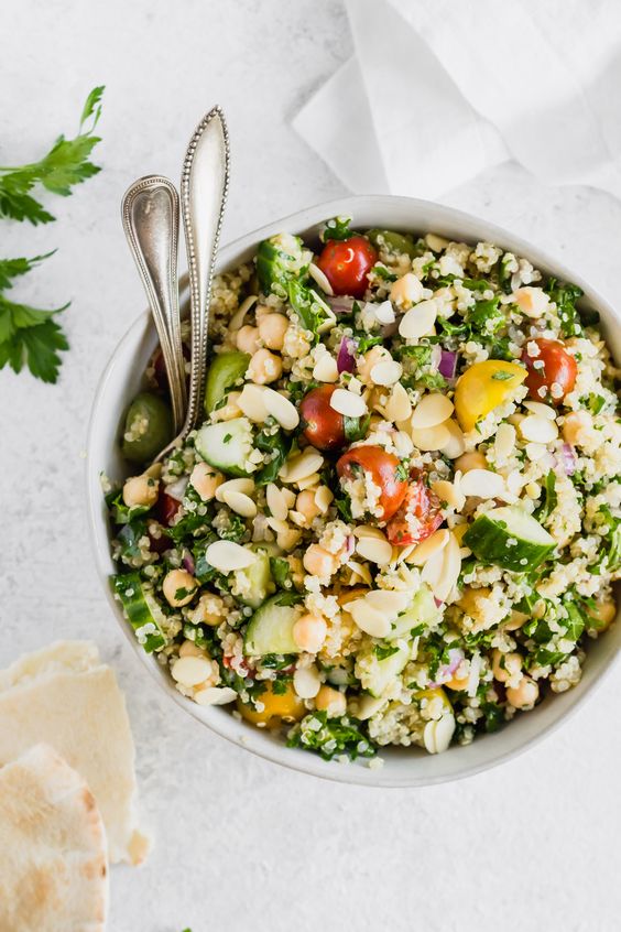 Quinoa Tabbouleh Salad with Chickpeas and Kale - Healthy Snacks Dairy Free