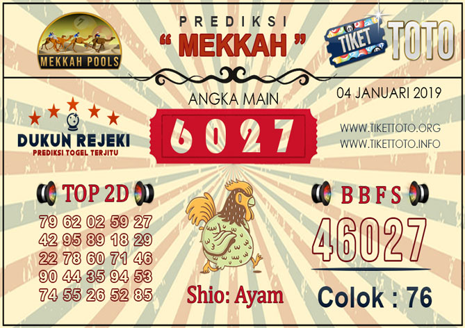 Prediksi Togel MEKKAH TIKETTOTO 04 JANUARI 2019