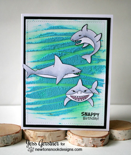 Shark Week | Happy Birthday Shark Card by Jess Gerstner | Shark Bites Stamp set by Newton's Nook Designs