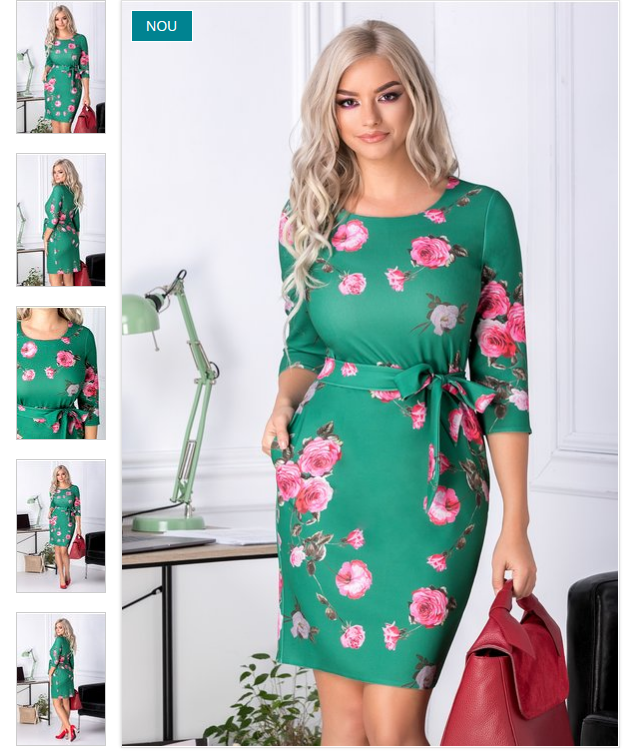 Rochie ieftina eleganta verde office imprimeu floral roz croi conic Rochie ieftina eleganta verde office imprimeu floral roz croi conic
