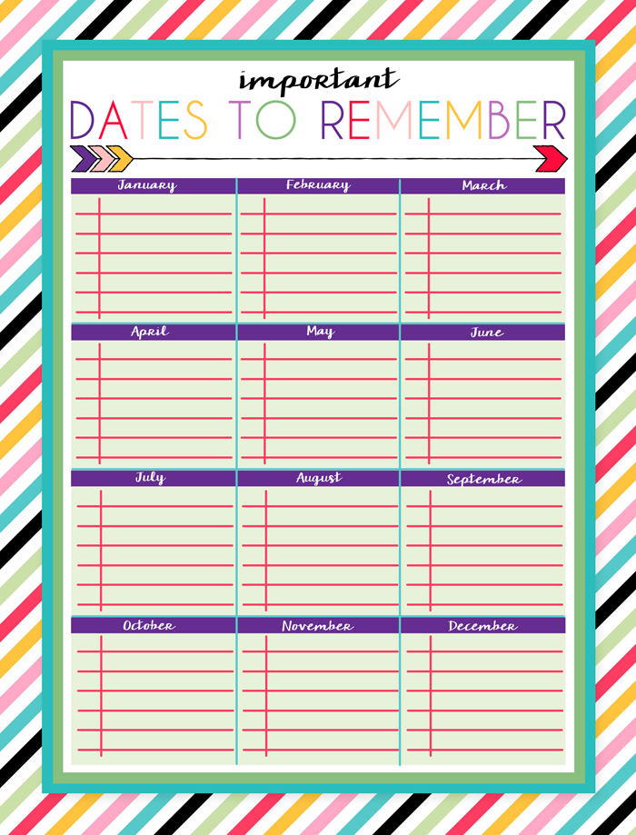 Free Printable Dates To Remember Log I Should Be Mopping The Floor