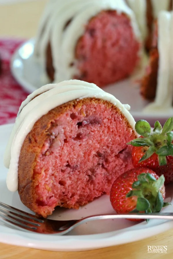 Easy Strawberry Bundt Cake by Renee's Kitchen Adventures on plate