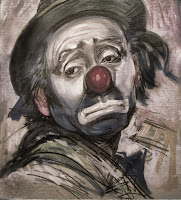 sad clown bust in charcoal and sepia