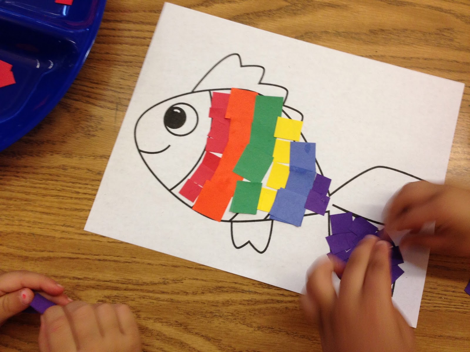 rainbow fish, collage art, paper art, cooperative learning, kindergarten art, Like Skills, friendship
