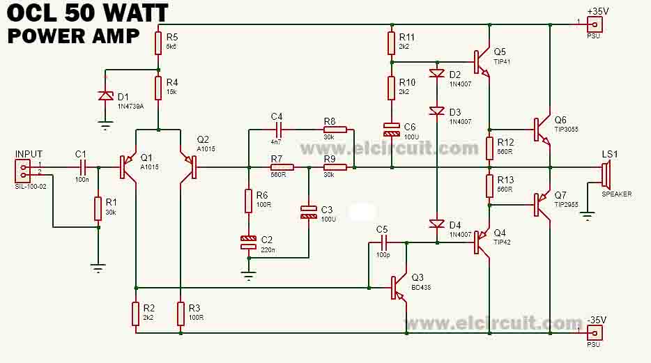 Ocl Power Amplifier 50watt Electronic Circuit