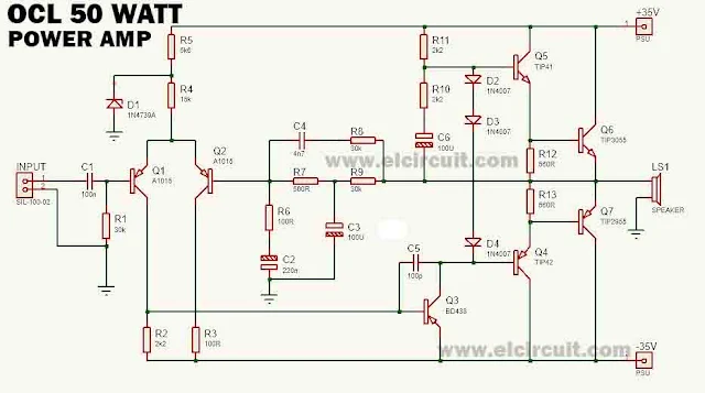 OCL 50W Power Amplifier Circuit Diagram