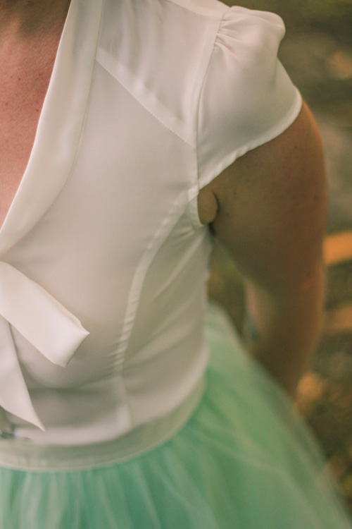 Finding Femme with rose gold hair in romantic mint Alexandra Grecco tulle skirt, Review Australia blouse and Modcloth shoes.