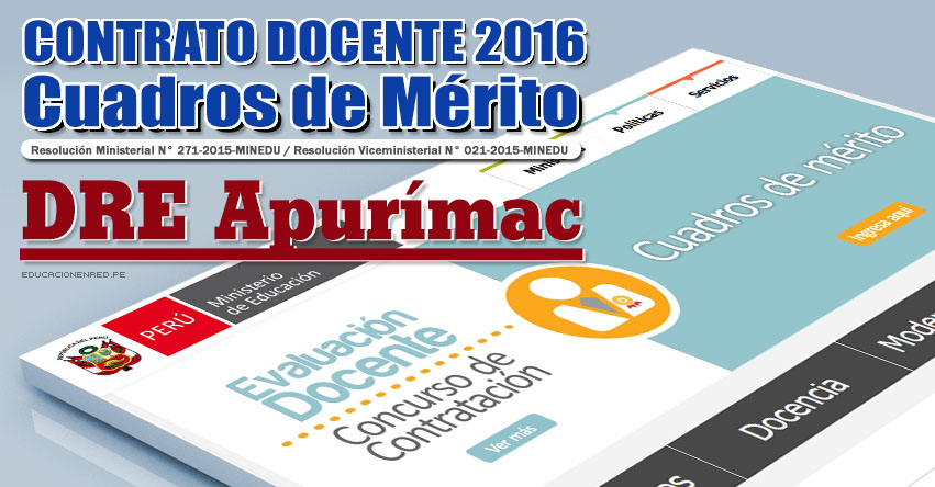 DRE Apurímac: Cuadros de Mérito para Contrato Docente 2016 (Resultados 22 Enero) - www.dreapurimac.gob.pe