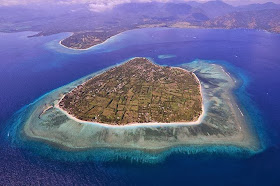 Areal shot of Gili Air in Indonesia