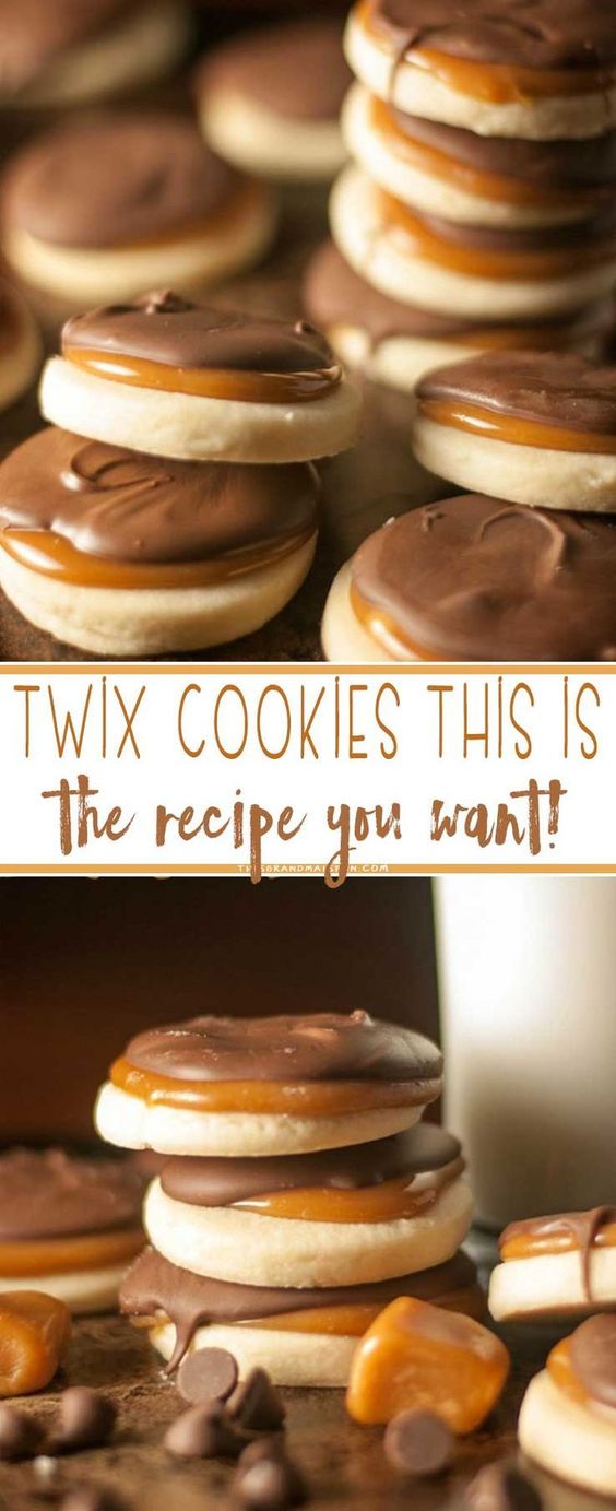 Twix Cookies. Made with a buttery, flaky shortbread base then add some caramel and top with chocolate, these cookies are bound to become a favorite.