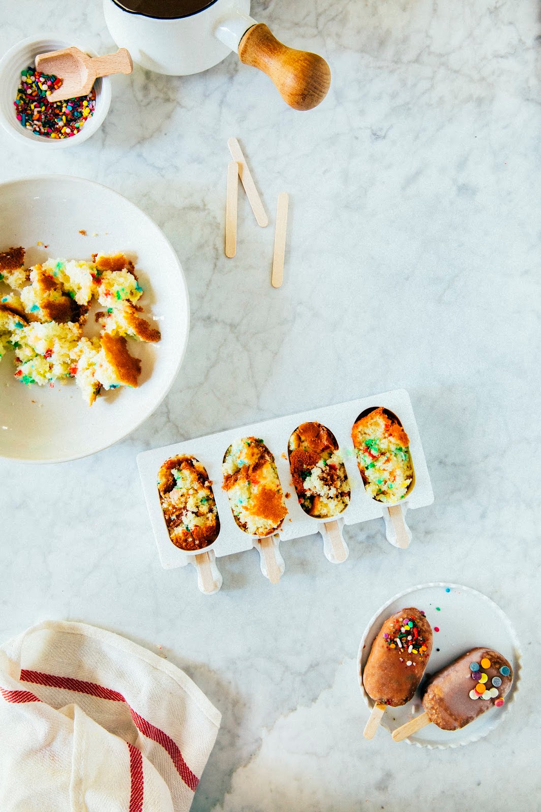 funfetti cake pops with milk chocolate tahini magic shell hummingbird