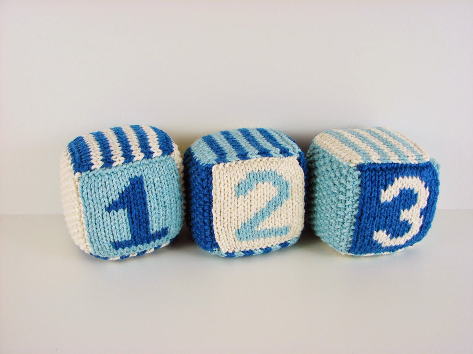knit, blocks, foam, toys, hand knit, letter, number, striped, white, blue