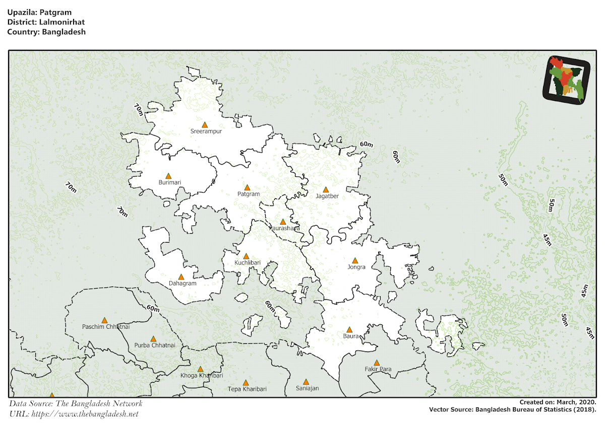 Patgram Upazila Elevation Map Lalmonirhat District Bangladesh