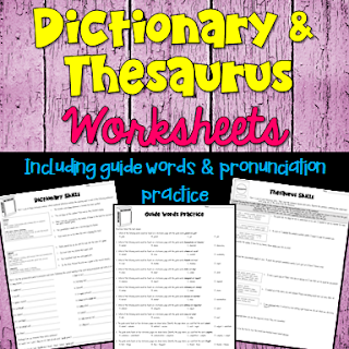 Dictionary and Thesaurus Worksheets! Includes guide words, pronunciation keys, and use entries from both reference books correctly.