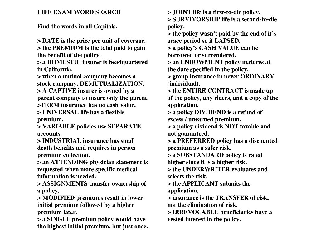 Life Exam Puzzles Word Search