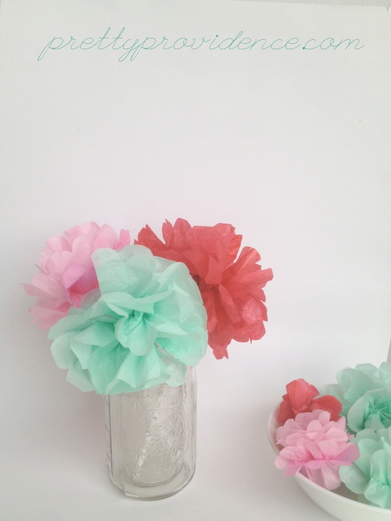 mini pom pom centerpieces - easiest and cheapest centerpiece, it's pretty and can be made with any colors for any occasion! at www.prettyprovidence.com