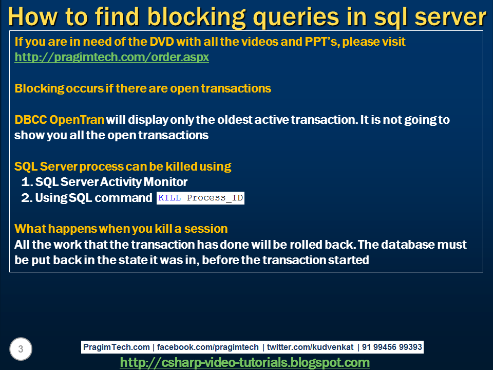 Sql server, and c video tutorial How to find blocking queries in
