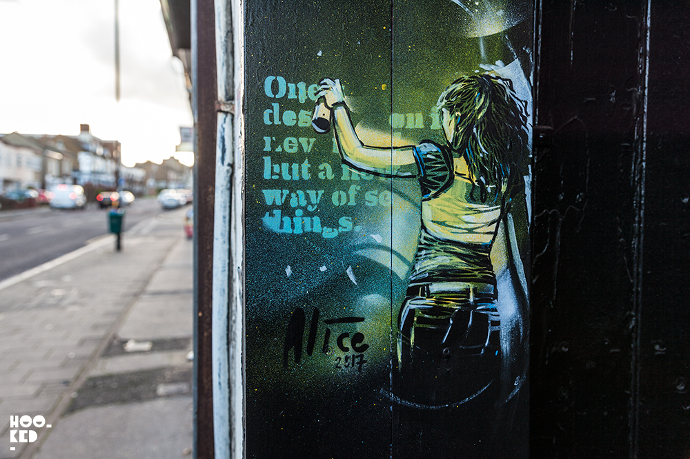 London Street Art in Penge by artist Alice Pasquini. Photo ©Hookedblog / Mark Rigney