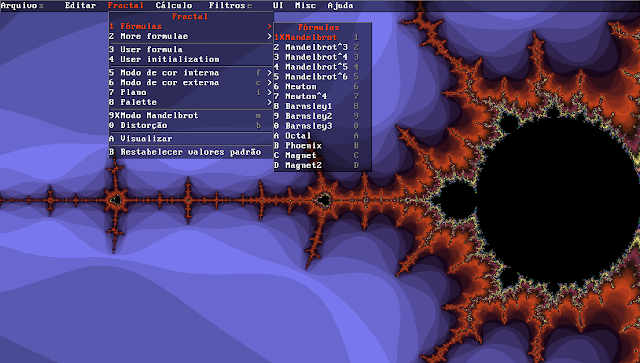 Menu de fórmulas fractais com o Xaos no Ubuntu Linux 16.04 LTS Menu de fórmulas fractais com o Xaos no Ubuntu Linux 16.04 LTS